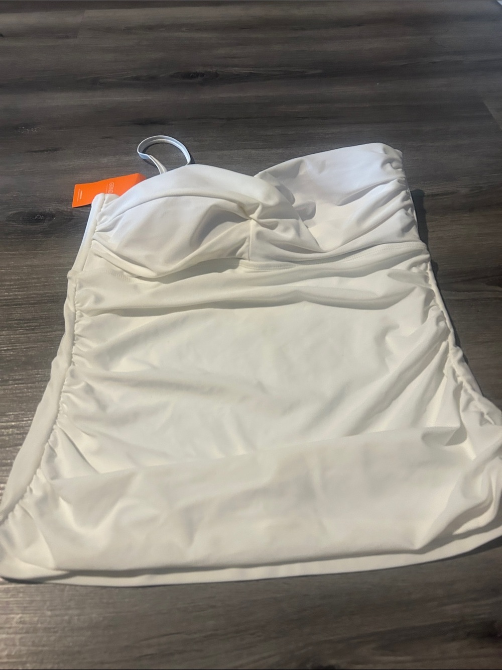 Strapless White Ruched Swim Tankini Top with Removable Strap
